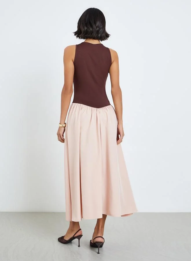 Styli  Women Brown Sleeveless A-Line Midi Dress for Women | Best Price UAE